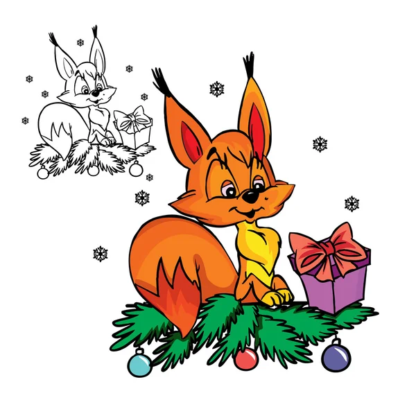 Squirrel with Christmas present — Stok Vektör
